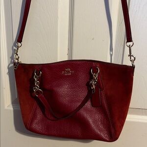 Coach Burgundy Leather and Suede Shoulder Bag